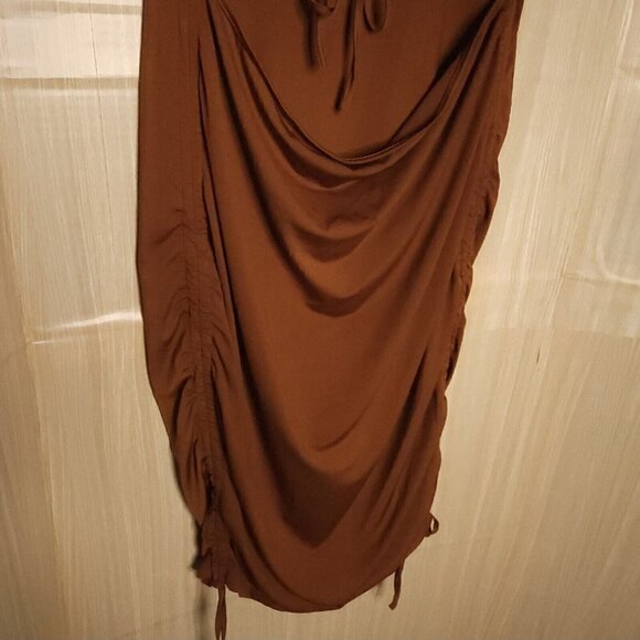 Shein Curve Womens Brown Silky Midi Dress Front Cutout 2XL - Picture 3 of 7